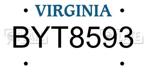 BYT8593 Virginia License Plate