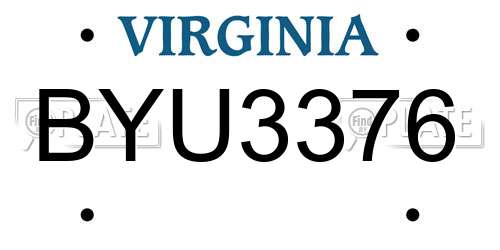 BYU3376 Virginia License Plate