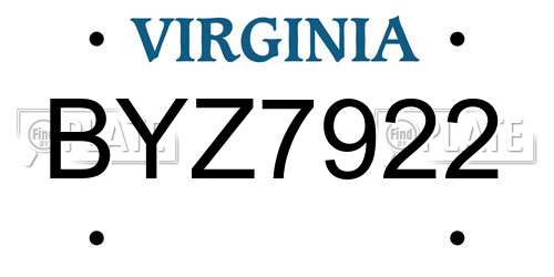 BYZ7922 Virginia License Plate