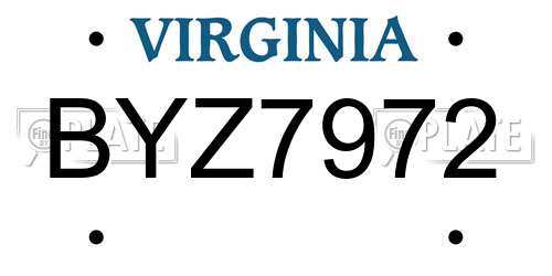 BYZ7972 Virginia License Plate