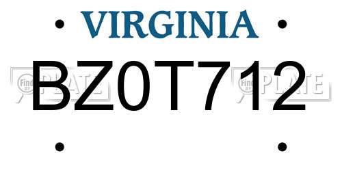 BZ0T712 Virginia License Plate