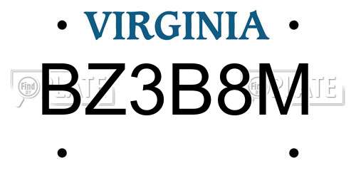 BZ3B8M Virginia License Plate