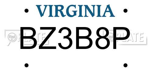 BZ3B8P Virginia License Plate