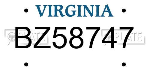 BZ58747 Virginia License Plate