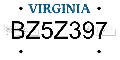 BZ5Z397 Virginia License Plate