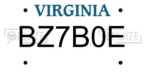 BZ7B0E Virginia License Plate