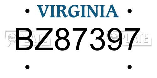 BZ87397 Virginia License Plate