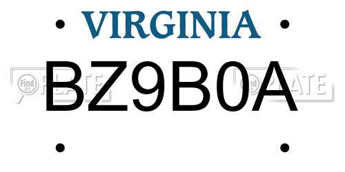 BZ9B0A Virginia License Plate