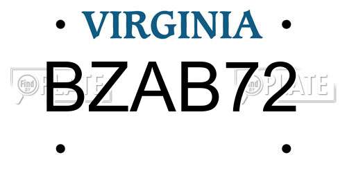BZAB72 Virginia License Plate