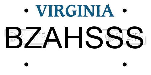BZAHSSS Virginia License Plate