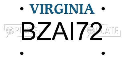 BZAI72 Virginia License Plate