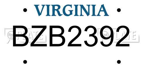 BZB2392 Virginia License Plate