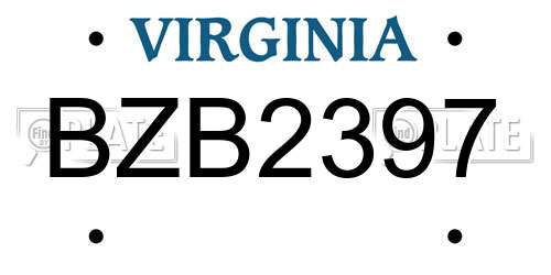 BZB2397 Virginia License Plate