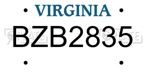 BZB2835 Virginia License Plate