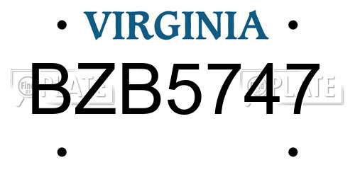BZB5747 Virginia License Plate