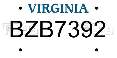 BZB7392 Virginia License Plate
