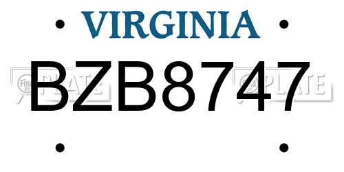 BZB8747 Virginia License Plate