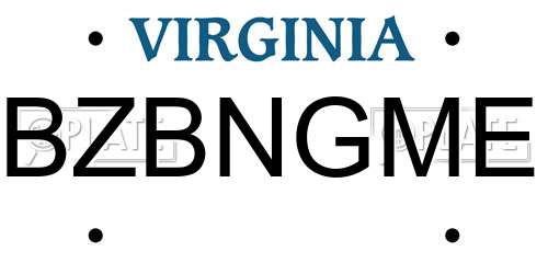 BZBNGME Virginia License Plate