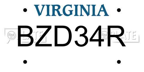BZD34R Virginia License Plate