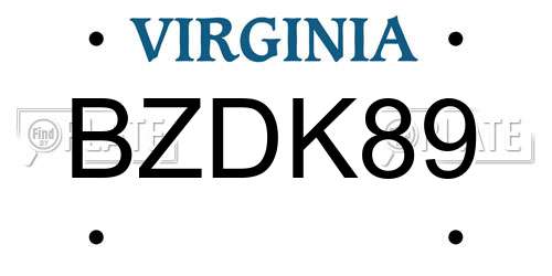BZDK89 Virginia License Plate