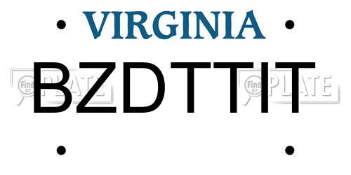 BZDTTIT Virginia License Plate