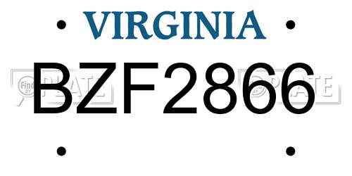 BZF2866 Virginia License Plate