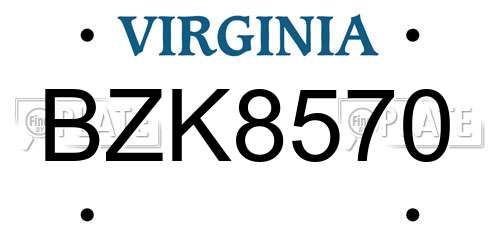 BZK8570 Virginia License Plate