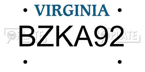 BZKA92 Virginia License Plate