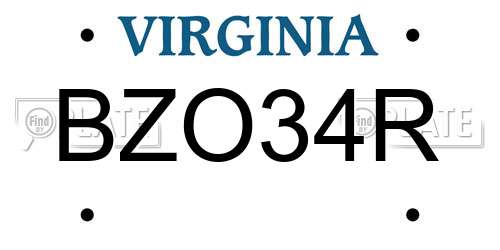 BZO34R Virginia License Plate