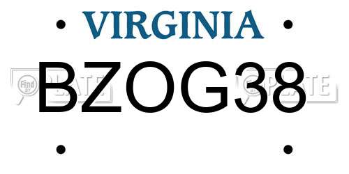 BZOG38 Virginia License Plate