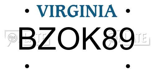 BZOK89 Virginia License Plate
