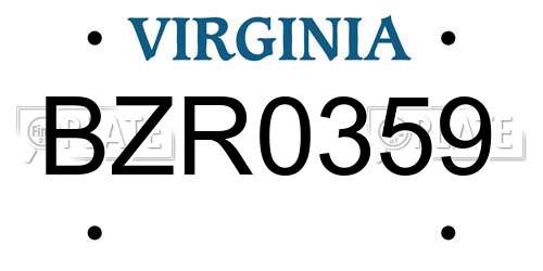 BZR0359 Virginia License Plate