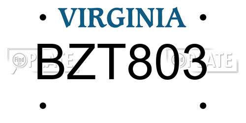 BZT803 Virginia License Plate