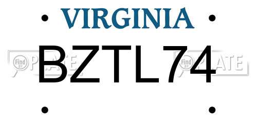 BZTL74 Virginia License Plate