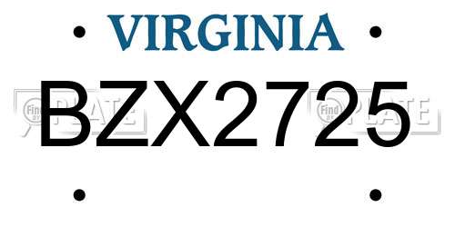 BZX2725 Virginia License Plate
