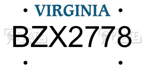 BZX2778 Virginia License Plate