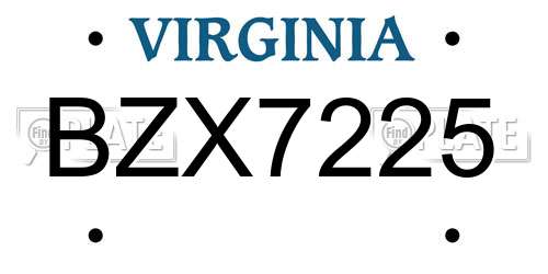BZX7225 Virginia License Plate