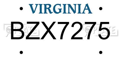 BZX7275 Virginia License Plate