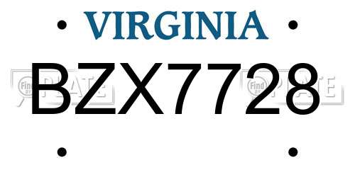 BZX7728 Virginia License Plate
