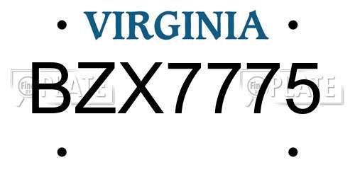 BZX7775 Virginia License Plate