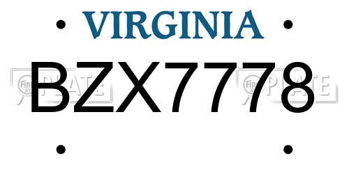BZX7778 Virginia License Plate