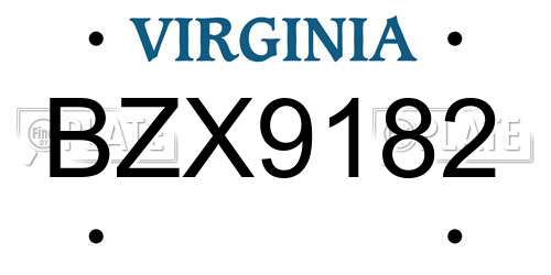 BZX9182 Virginia License Plate