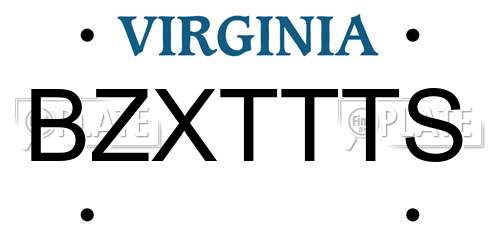 BZXTTTS Virginia License Plate