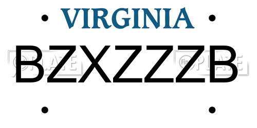 BZXZZZB Virginia License Plate