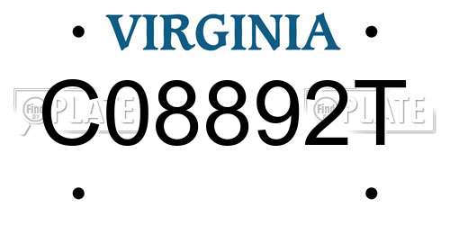 C08892T Virginia License Plate