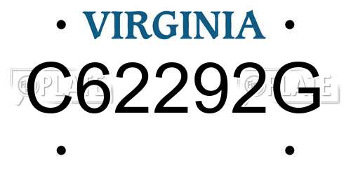 C62292G Virginia License Plate