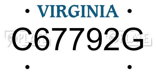 C67792G Virginia License Plate