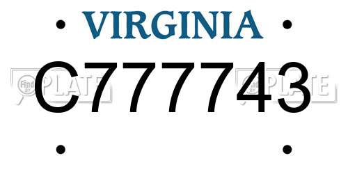 C777743 Virginia License Plate