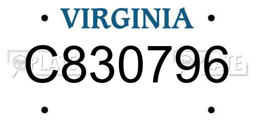 C830796 Virginia License Plate