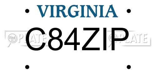 C84ZIP Virginia License Plate